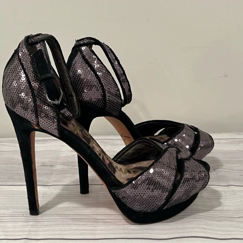Sam Edelman black silver Sequin High Heels - Size 6